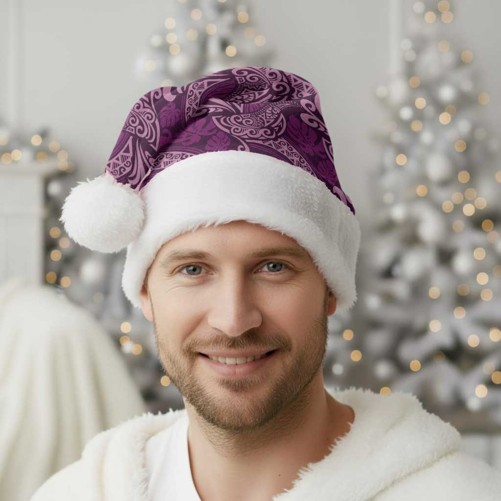 Royal Purple Monstera Christmas Santa Hat Polynesian Tribal Pattern - Polynesian Pride