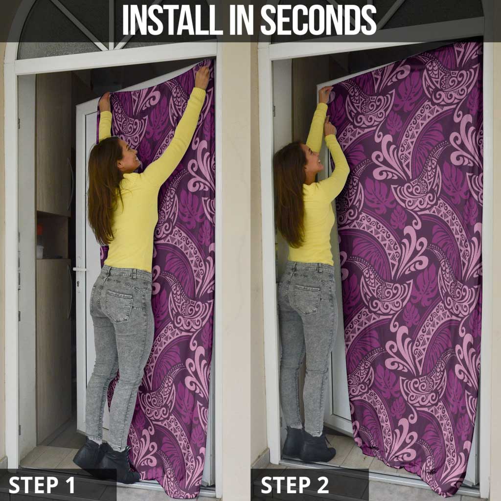 Royal Purple Monstera Door Cover Polynesian Tribal Pattern - Polynesian Pride