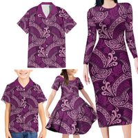 Royal Purple Monstera Family Matching Long Sleeve Bodycon Dress and Hawaiian Shirt Polynesian Tribal Pattern LT01 - Polynesian Pride