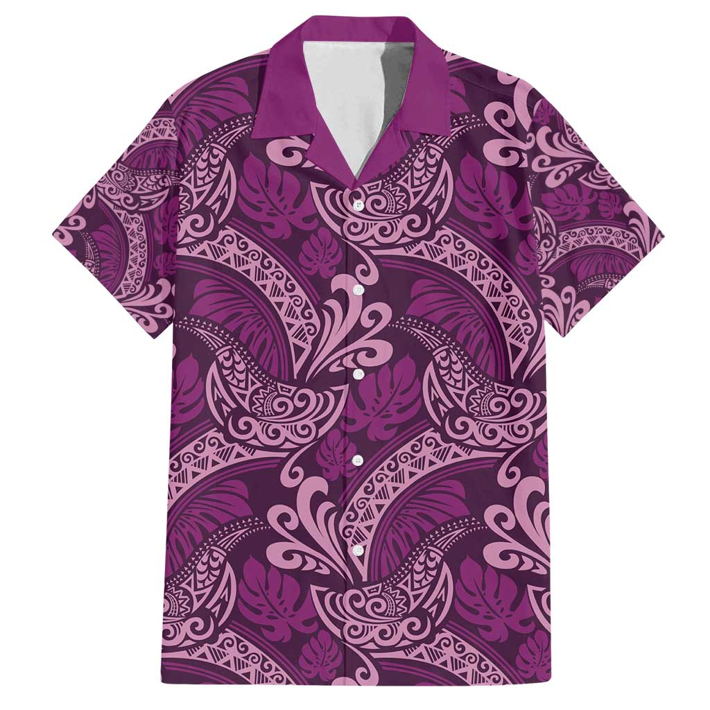 Royal Purple Monstera Family Matching Long Sleeve Bodycon Dress and Hawaiian Shirt Polynesian Tribal Pattern LT01 Dad's Shirt - Short Sleeve Purple - Polynesian Pride