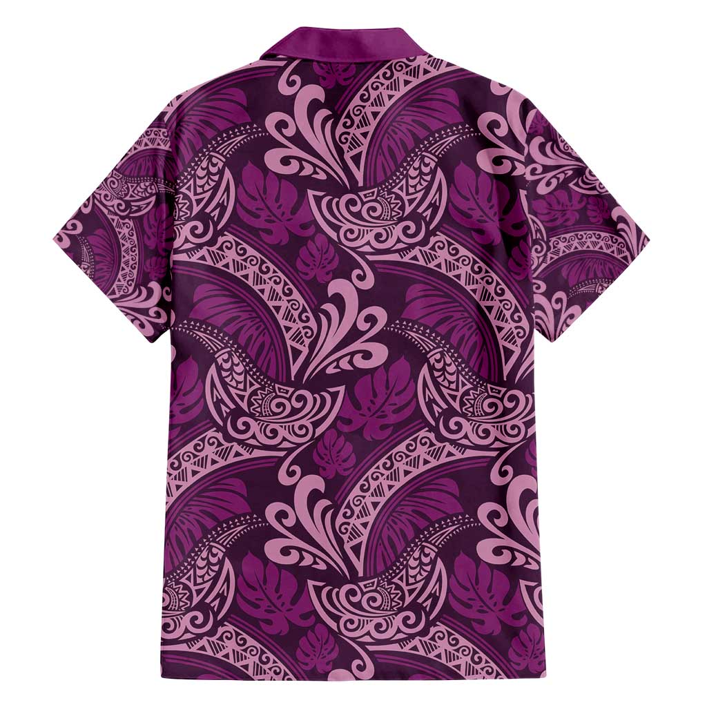 Royal Purple Monstera Family Matching Long Sleeve Bodycon Dress and Hawaiian Shirt Polynesian Tribal Pattern LT01 - Polynesian Pride