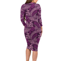 Royal Purple Monstera Family Matching Long Sleeve Bodycon Dress and Hawaiian Shirt Polynesian Tribal Pattern LT01 - Polynesian Pride