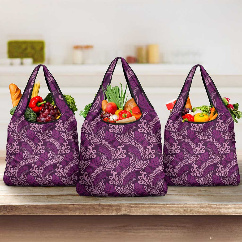 Royal Purple Monstera Grocery Bag Polynesian Tribal Pattern LT01 3-pack One Size Purple - Polynesian Pride