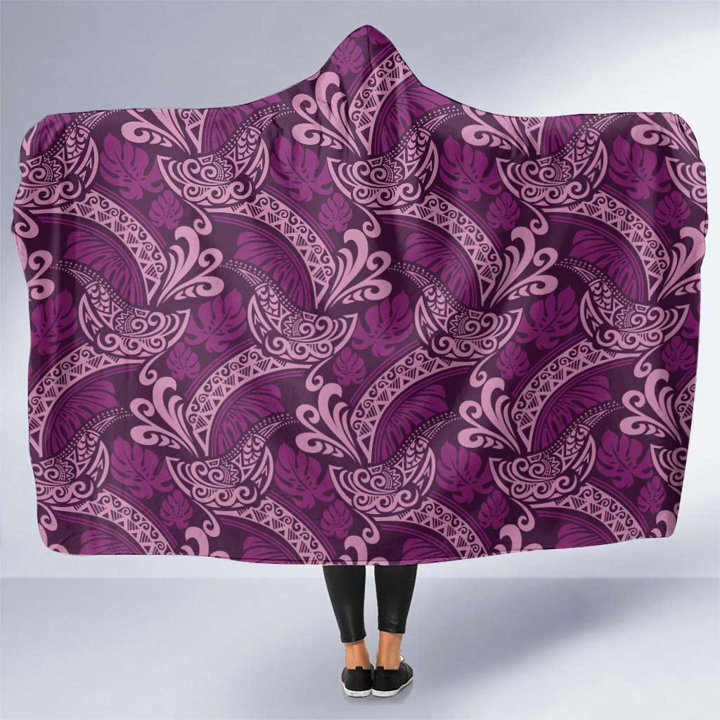 Royal Purple Monstera Hooded Blanket Polynesian Tribal Pattern LT01 One Size Purple - Polynesian Pride