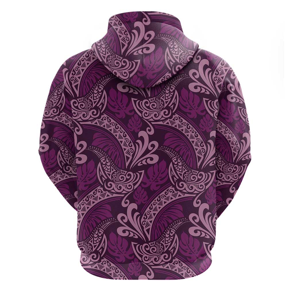 Royal Purple Monstera Hoodie Polynesian Tribal Pattern LT01 - Polynesian Pride