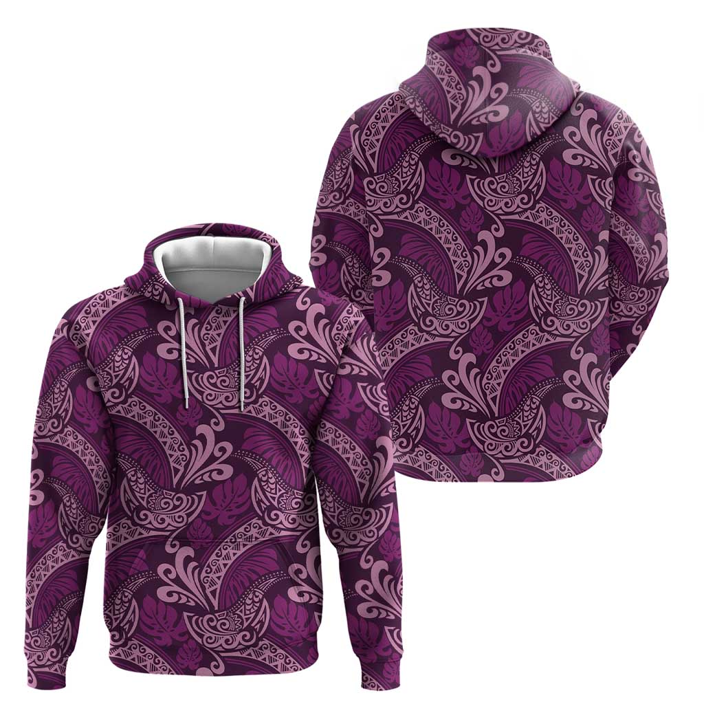 Royal Purple Monstera Hoodie Polynesian Tribal Pattern LT01 - Polynesian Pride