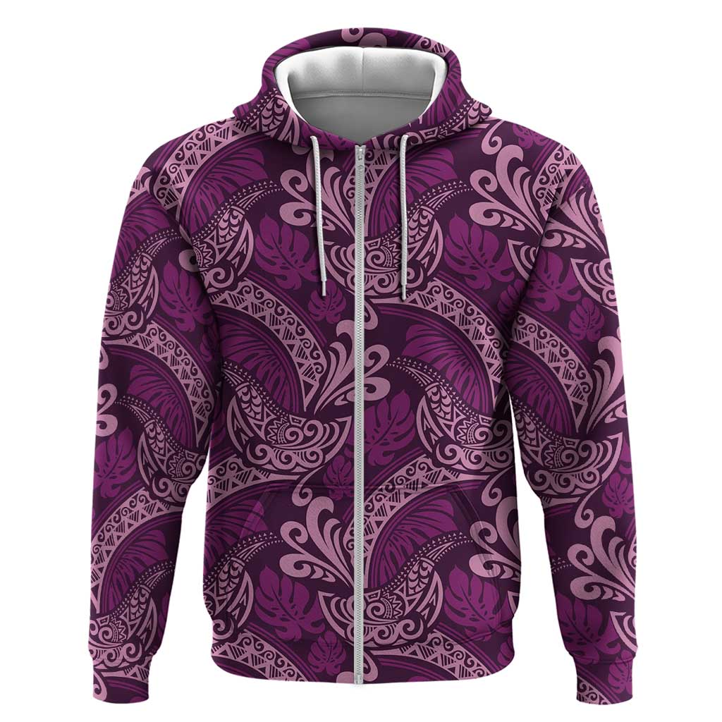 Royal Purple Monstera Hoodie Polynesian Tribal Pattern LT01 Zip Hoodie Purple - Polynesian Pride