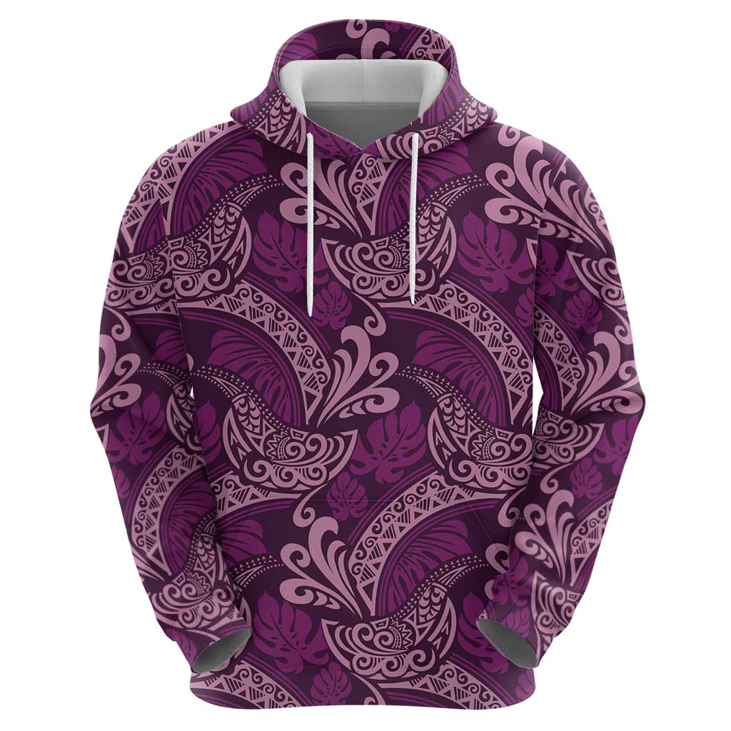 Royal Purple Monstera Hoodie Polynesian Tribal Pattern LT01 - Polynesian Pride