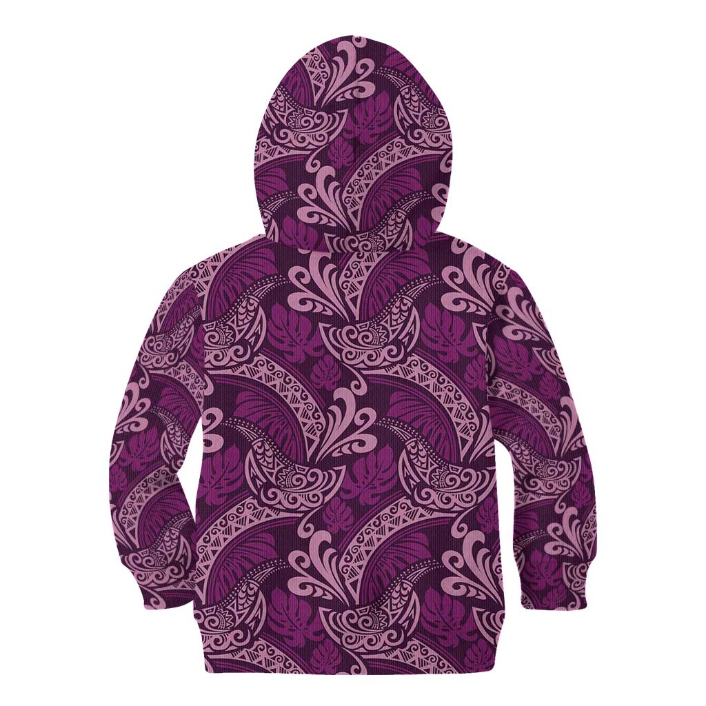 Royal Purple Monstera Kid Hoodie Polynesian Tribal Pattern LT01 - Polynesian Pride