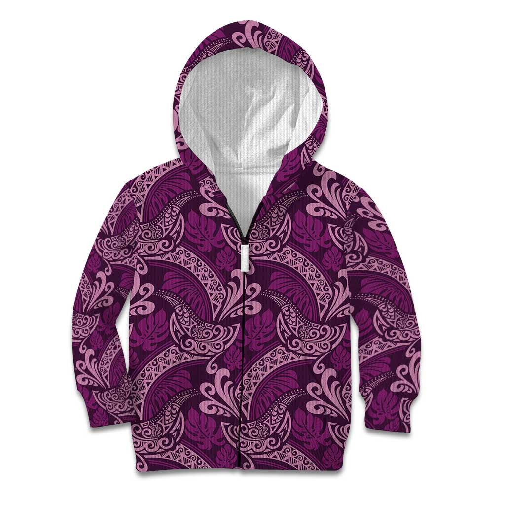 Royal Purple Monstera Kid Hoodie Polynesian Tribal Pattern LT01 Zip Hoodie Purple - Polynesian Pride