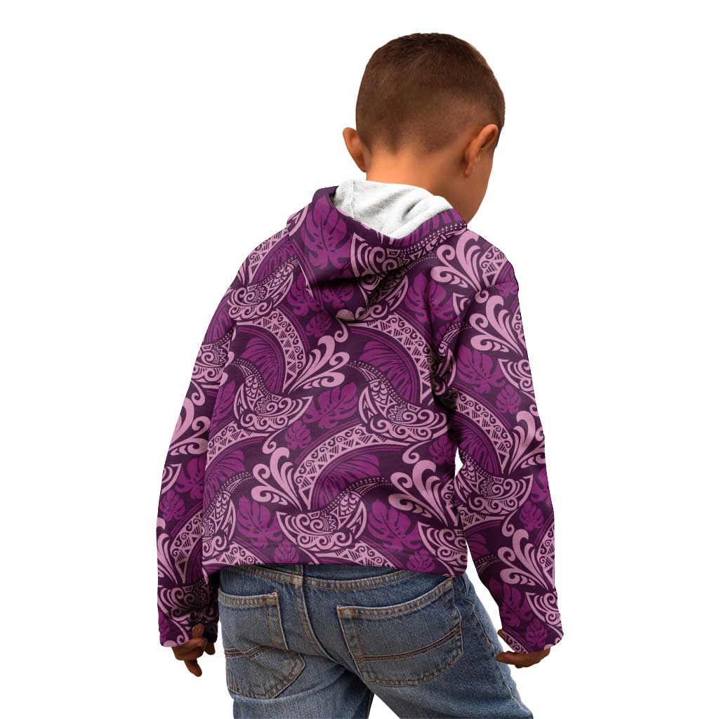 Royal Purple Monstera Kid Hoodie Polynesian Tribal Pattern LT01 - Polynesian Pride
