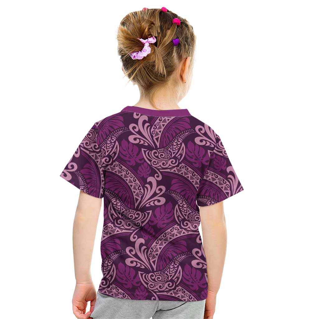 Royal Purple Monstera Kid T Shirt Polynesian Tribal Pattern LT01 - Polynesian Pride