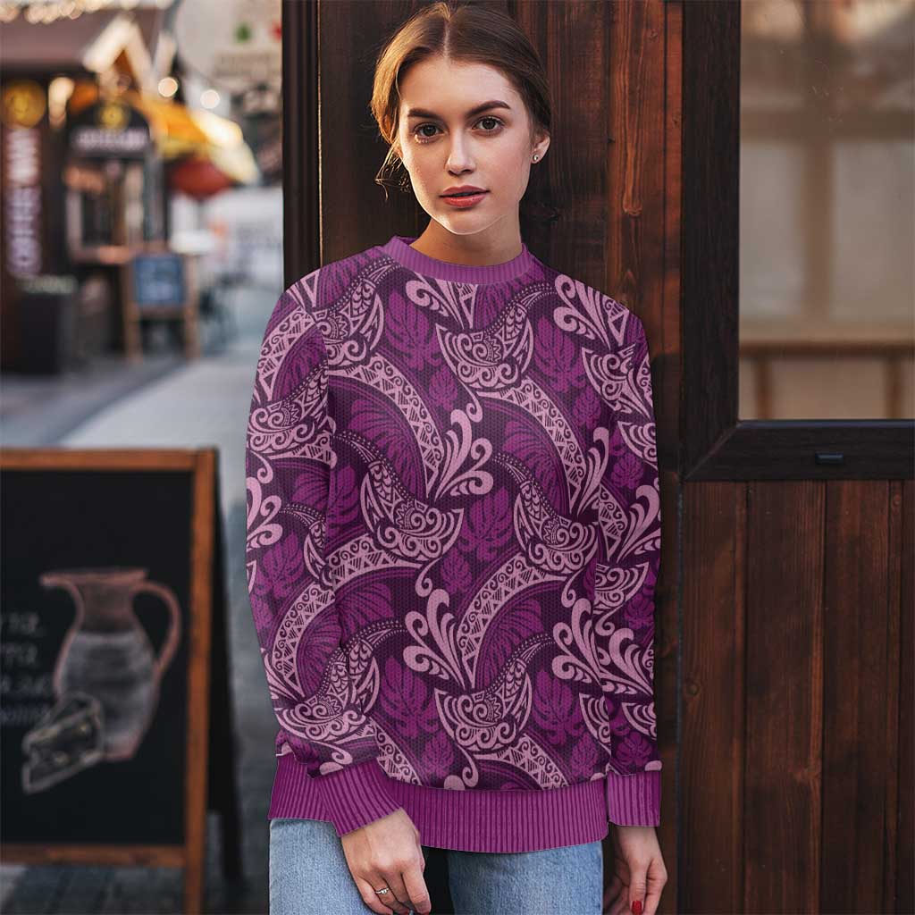Royal Purple Monstera Ugly Christmas Sweater Polynesian Tribal Pattern - Polynesian Pride