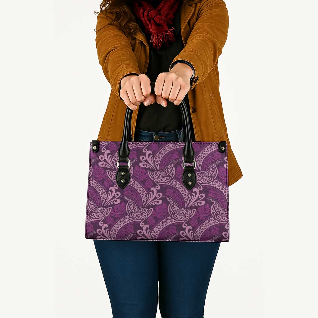 Royal Purple Monstera Leather Bag Polynesian Tribal Pattern LT01 - Polynesian Pride