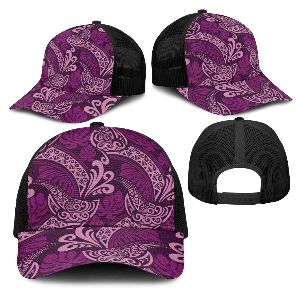 Royal Purple Monstera Mesh Trucker Cap Polynesian Tribal Pattern LT01 - Polynesian Pride