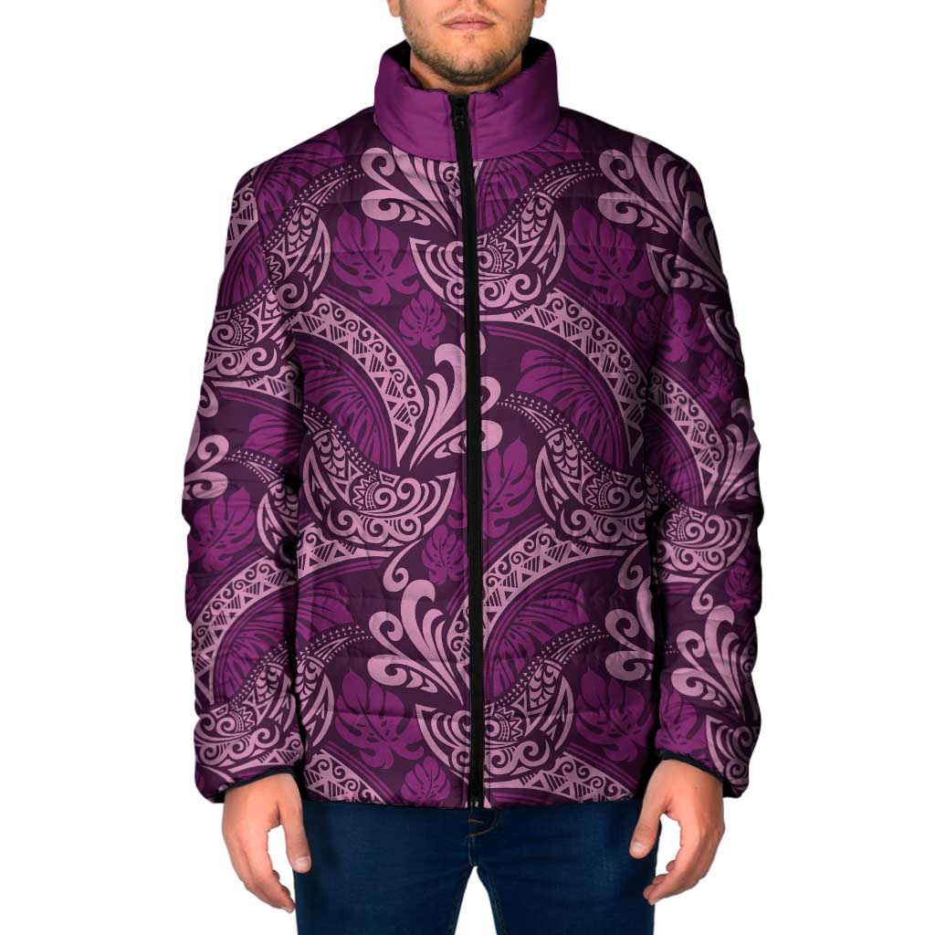 Royal Purple Monstera Padded Jacket Polynesian Tribal Pattern LT01 Men Purple - Polynesian Pride