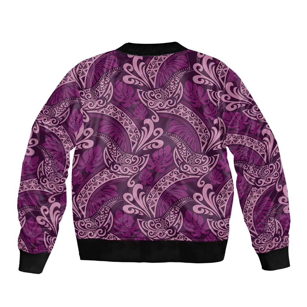 Royal Purple Monstera Sleeve Zip Bomber Jacket Polynesian Tribal Pattern LT01 - Polynesian Pride
