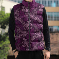 Royal Purple Monstera Sleeveless Puffer Jacket Polynesian Tribal Pattern LT01 - Polynesian Pride