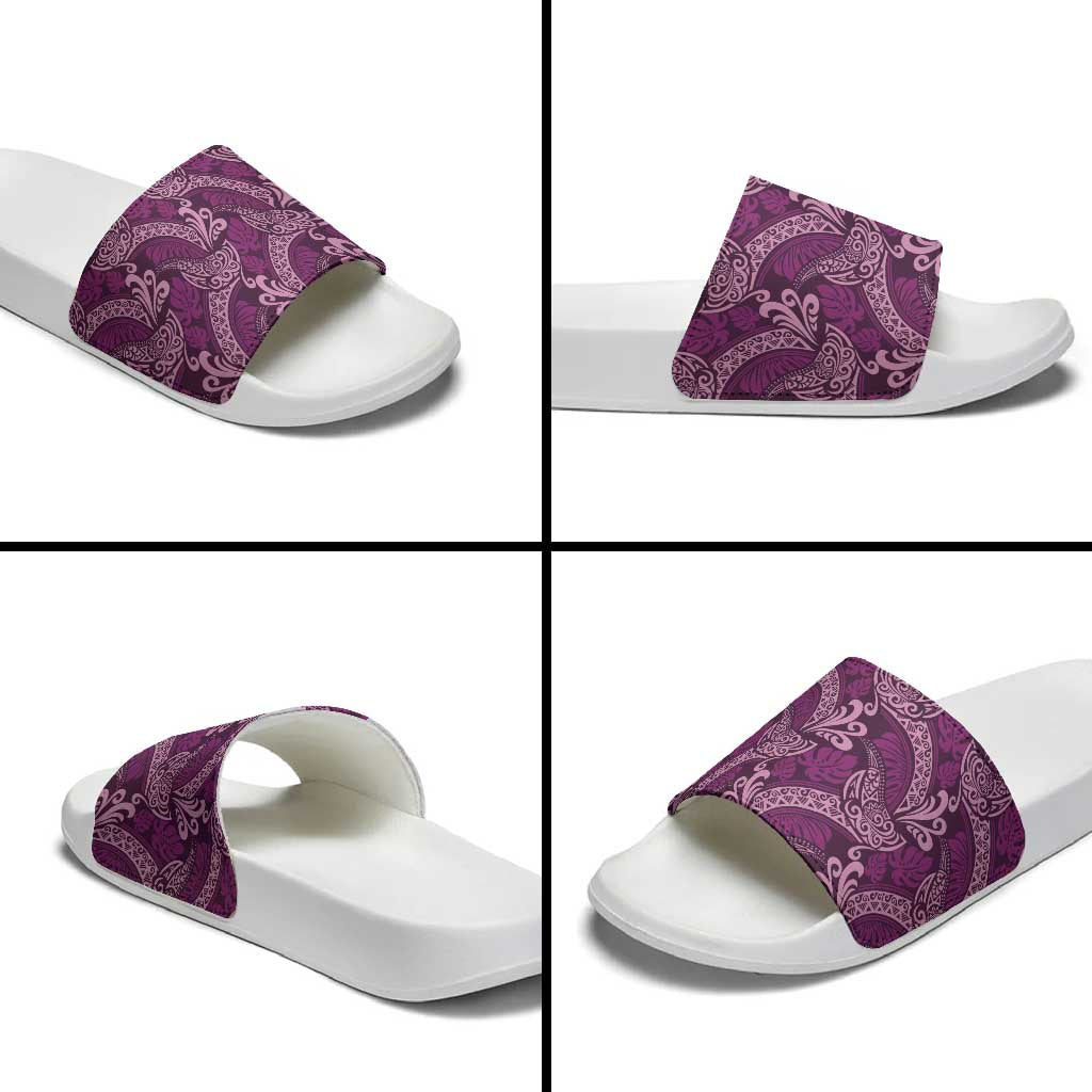Royal Purple Monstera Slide Sandals Polynesian Tribal Pattern - Polynesian Pride