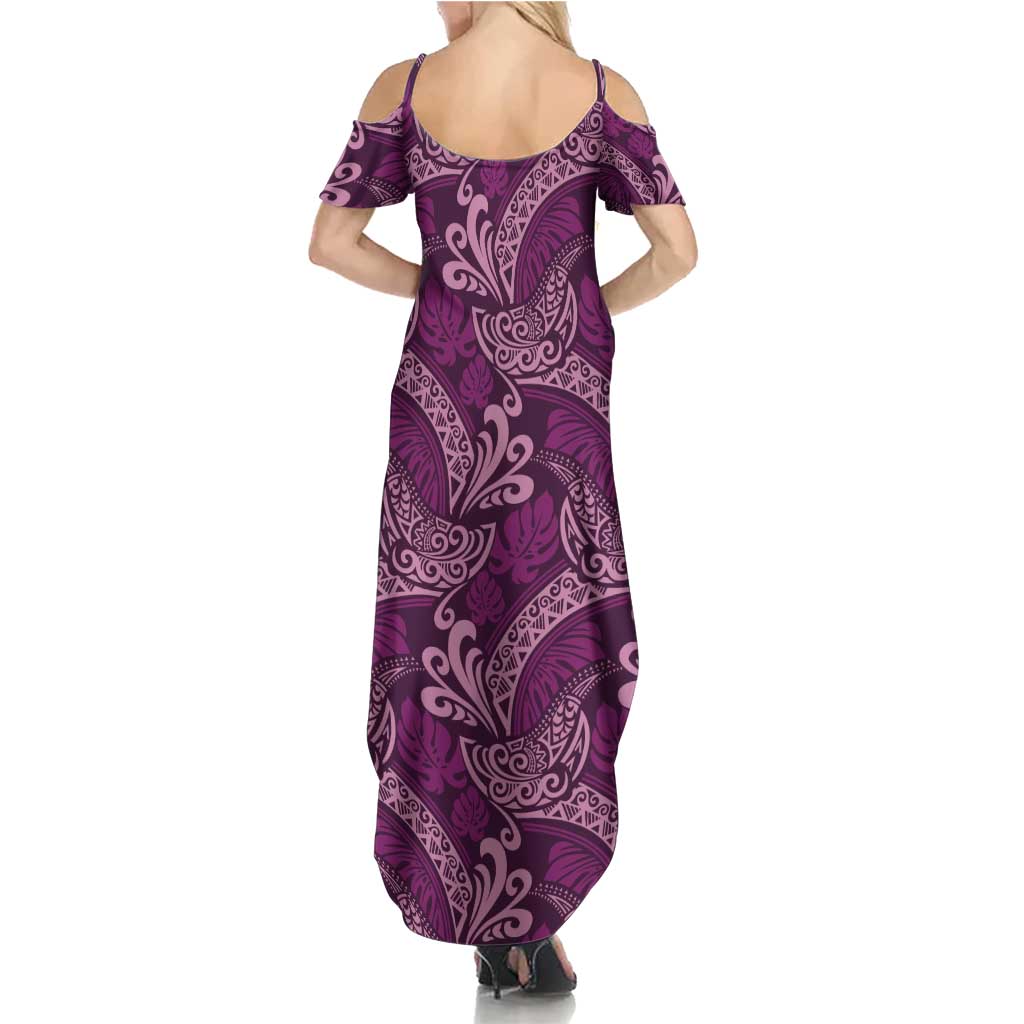 Royal Purple Monstera Summer Maxi Dress Polynesian Tribal Pattern LT01 - Polynesian Pride