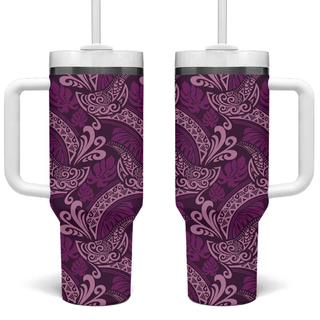 Royal Purple Monstera Tumbler With Handle Polynesian Tribal Pattern LT01 One Size: 40 oz Purple - Polynesian Pride