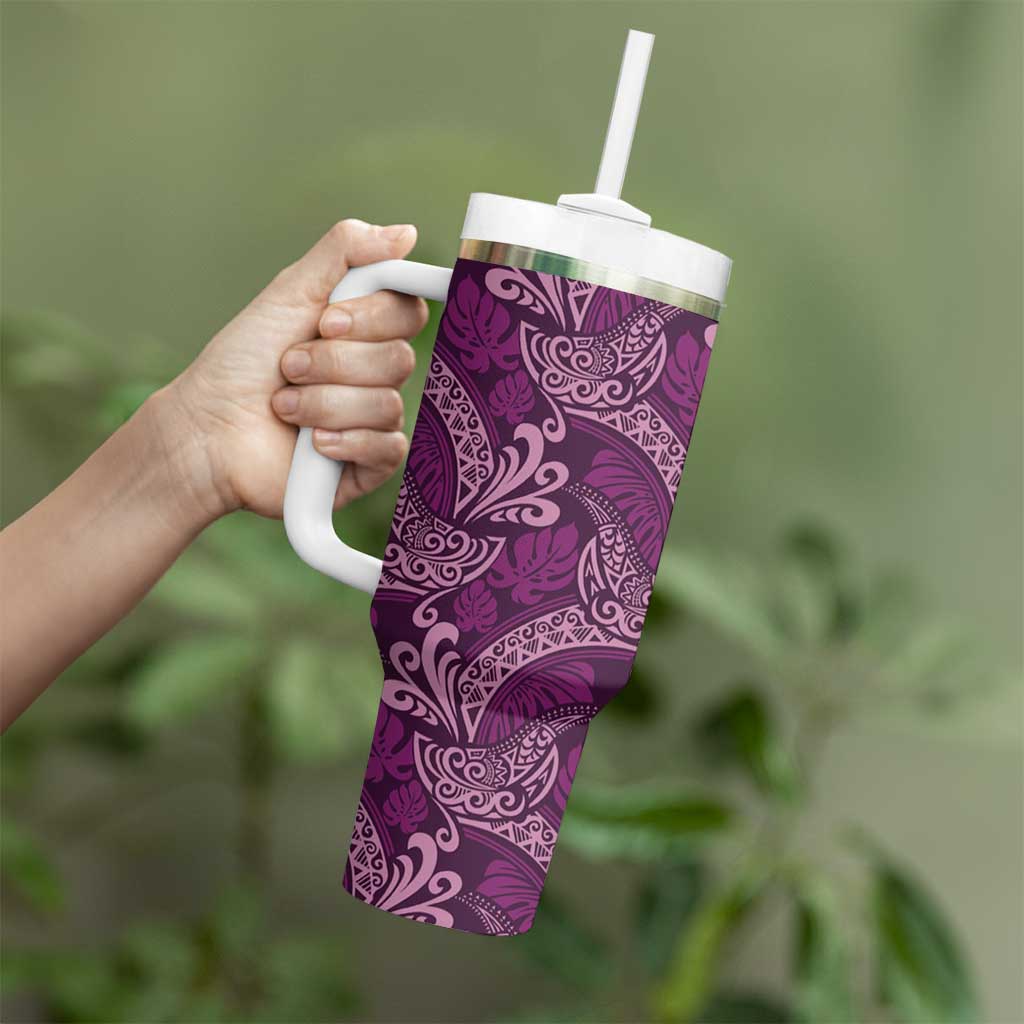 Royal Purple Monstera Tumbler With Handle Polynesian Tribal Pattern LT01 - Polynesian Pride
