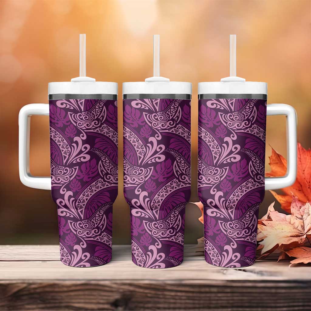 Royal Purple Monstera Tumbler With Handle Polynesian Tribal Pattern LT01 - Polynesian Pride