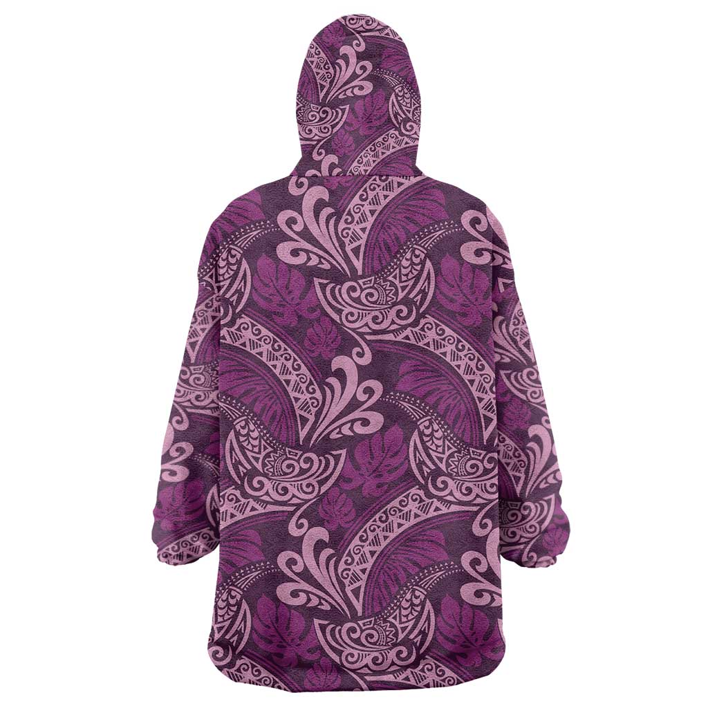 Royal Purple Monstera Wearable Blanket Hoodie Polynesian Tribal Pattern LT01 - Polynesian Pride