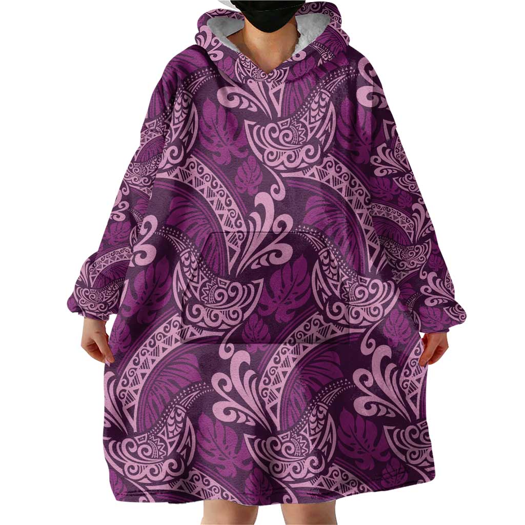 Royal Purple Monstera Wearable Blanket Hoodie Polynesian Tribal Pattern LT01 - Polynesian Pride