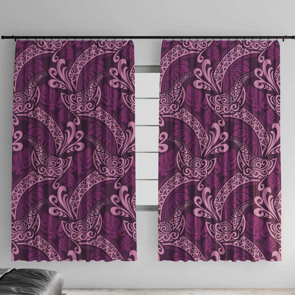 Royal Purple Monstera Window Curtain Polynesian Tribal Pattern LT01 With Hooks Purple - Polynesian Pride