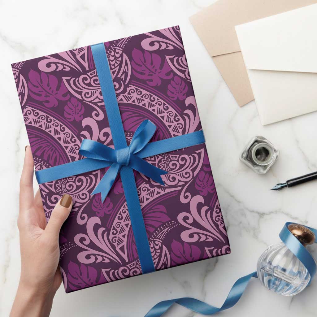 Royal Purple Monstera Wrapping Paper Polynesian Tribal Pattern - Polynesian Pride