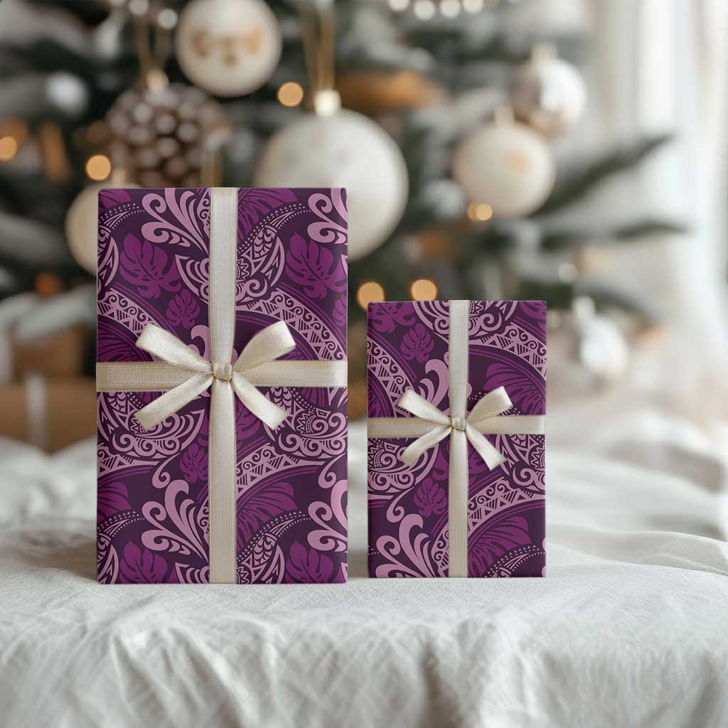 Royal Purple Monstera Wrapping Paper Polynesian Tribal Pattern - Polynesian Pride