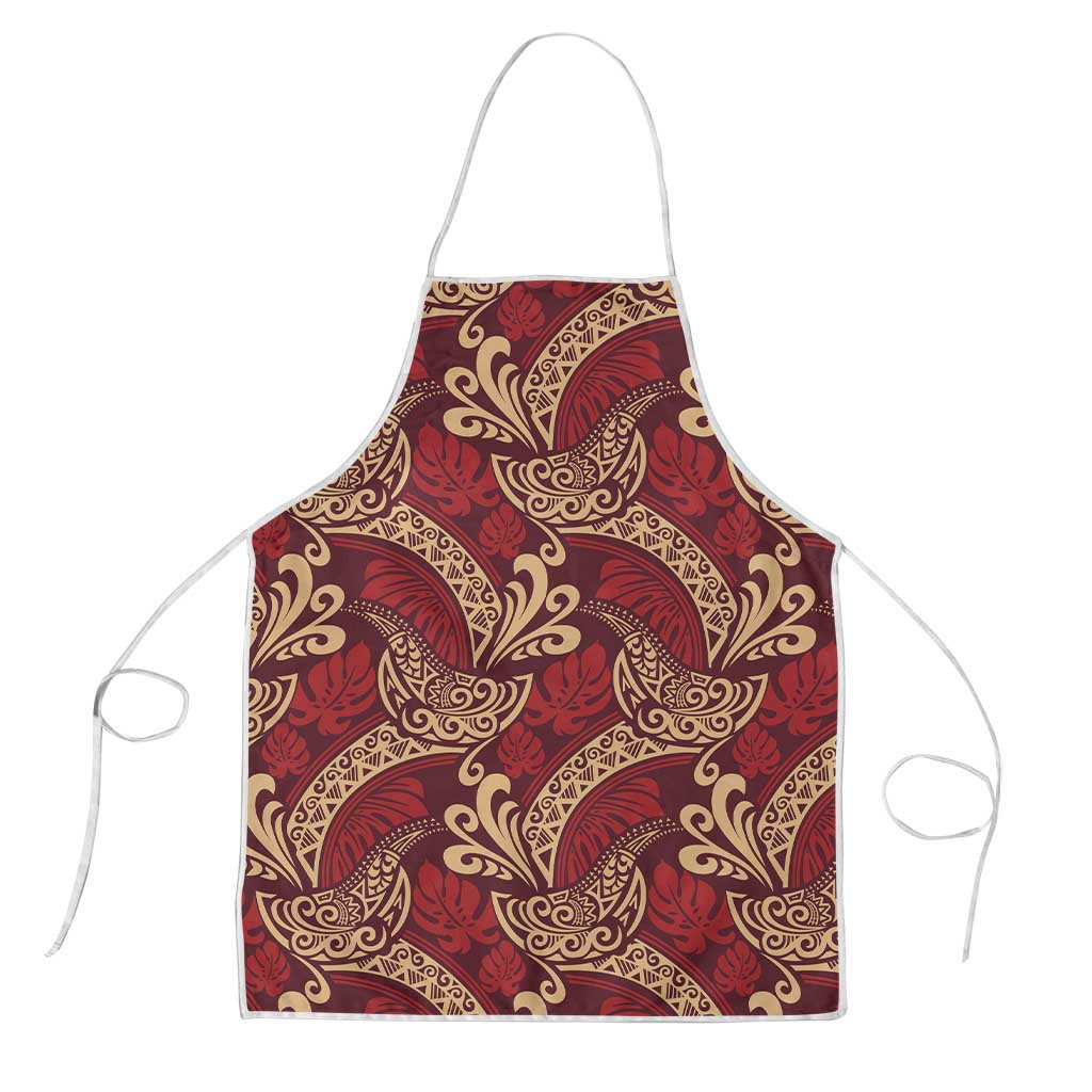 Luxury Red Monstera Apron Polynesian Tribal Pattern LT01 Red - Polynesian Pride