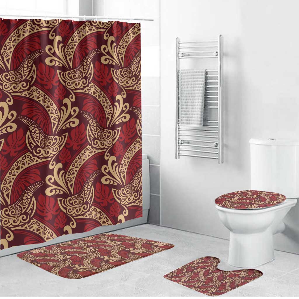 Luxury Red Monstera Bathroom Set Polynesian Tribal Pattern LT01 Bathroom Set (4 pcs) Red - Polynesian Pride