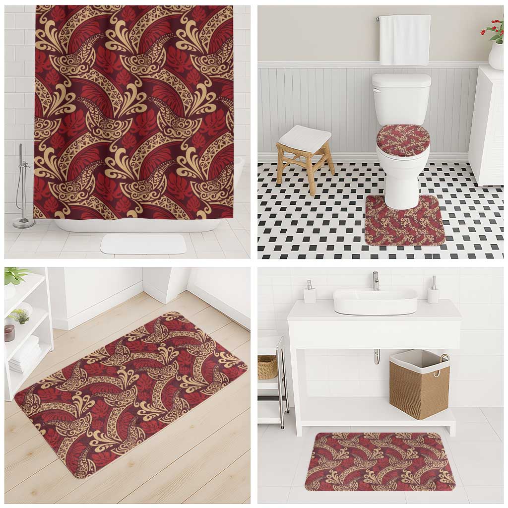 Luxury Red Monstera Bathroom Set Polynesian Tribal Pattern LT01 - Polynesian Pride