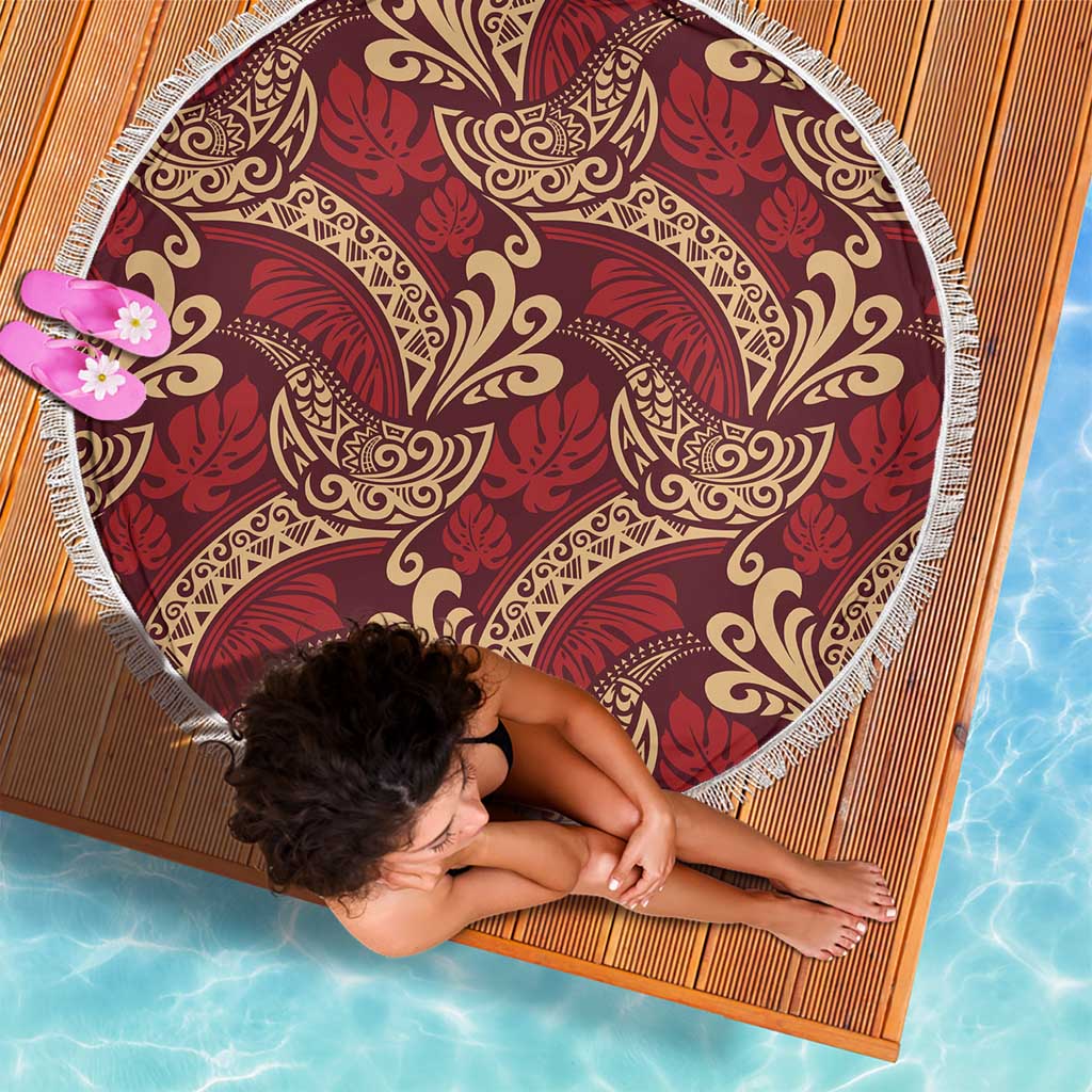 Luxury Red Monstera Beach Blanket Polynesian Tribal Pattern LT01 - Polynesian Pride