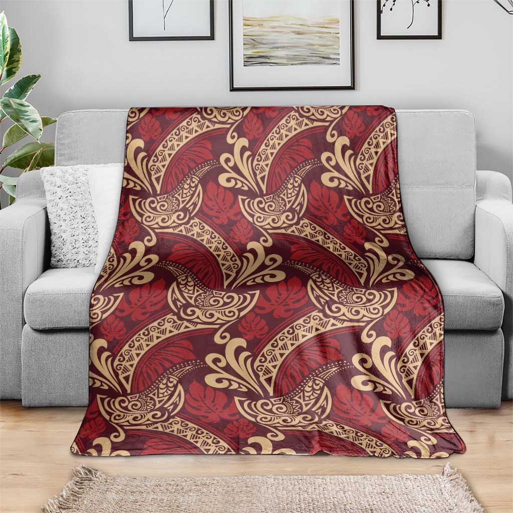 Luxury Red Monstera Blanket Polynesian Tribal Pattern LT01 - Polynesian Pride