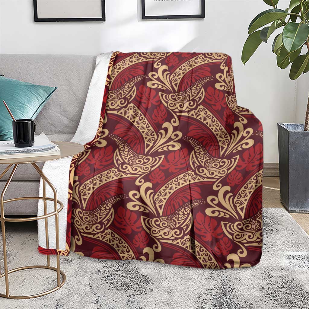 Luxury Red Monstera Blanket Polynesian Tribal Pattern LT01 - Polynesian Pride