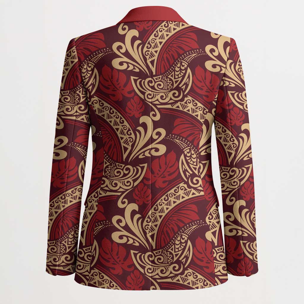 Luxury Red Monstera Blazer Polynesian Tribal Pattern LT01 - Polynesian Pride