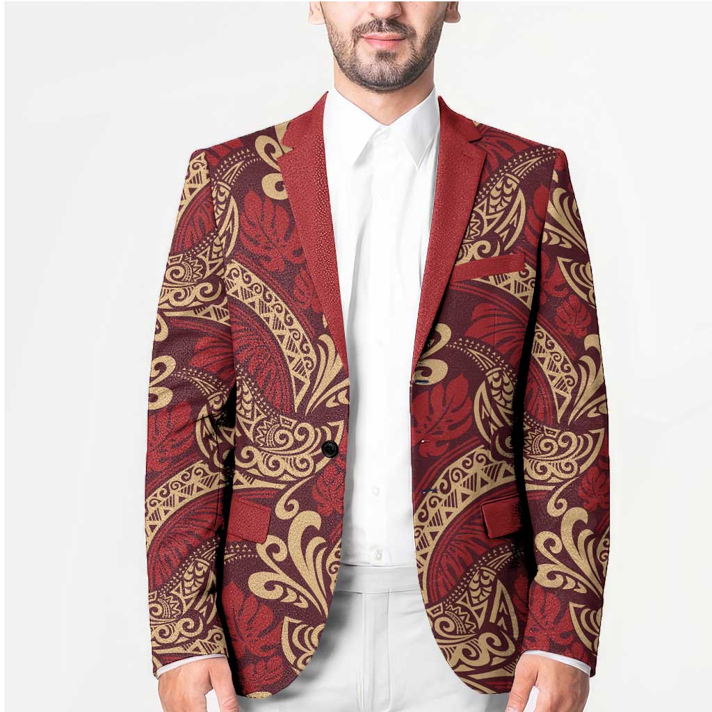 Luxury Red Monstera Blazer Polynesian Tribal Pattern LT01 - Polynesian Pride