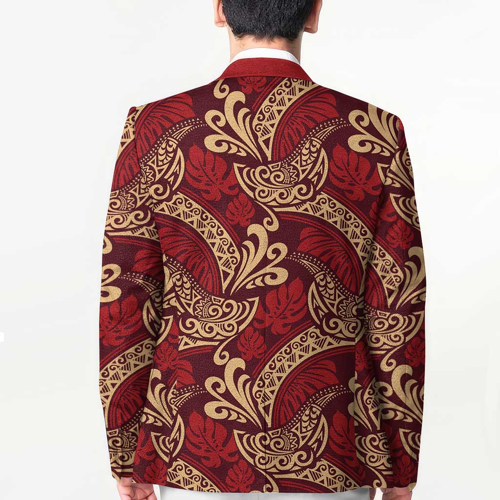 Luxury Red Monstera Blazer Polynesian Tribal Pattern LT01 - Polynesian Pride