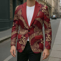 Luxury Red Monstera Blazer Polynesian Tribal Pattern LT01 - Polynesian Pride