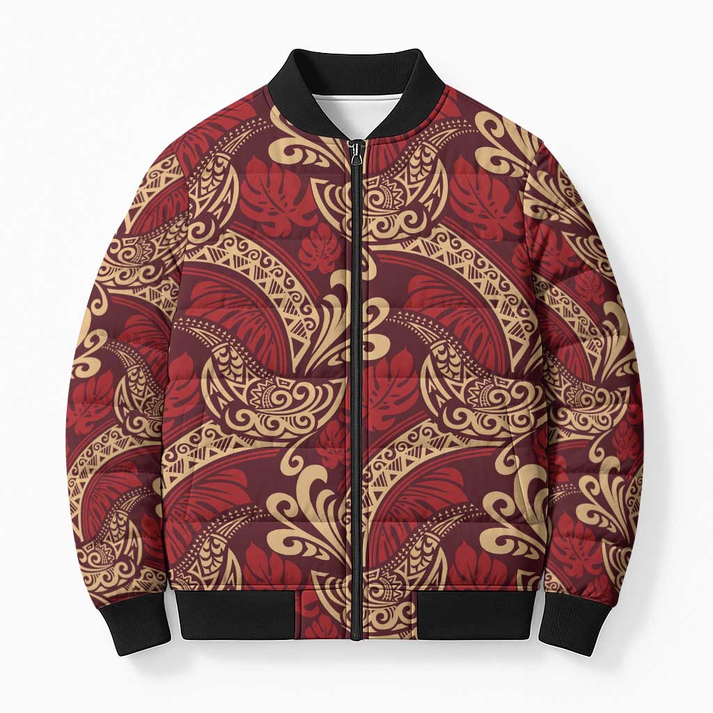 Luxury Red Monstera Bomber Puffer Jacket Polynesian Tribal Pattern LT01 Unisex Red - Polynesian Pride