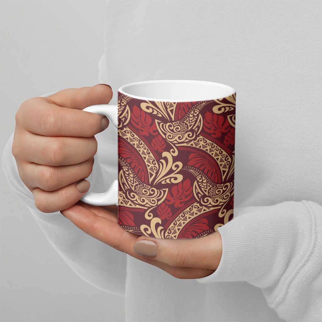 Luxury Red Monstera Ceramic Mug Polynesian Tribal Pattern LT01 - Polynesian Pride