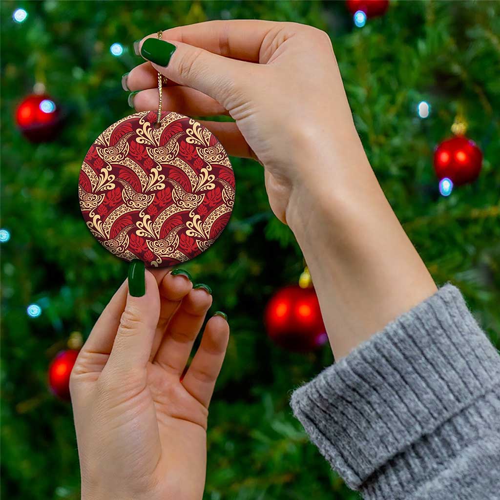 Luxury Red Monstera Ceramic Ornament Polynesian Tribal Pattern - Polynesian Pride