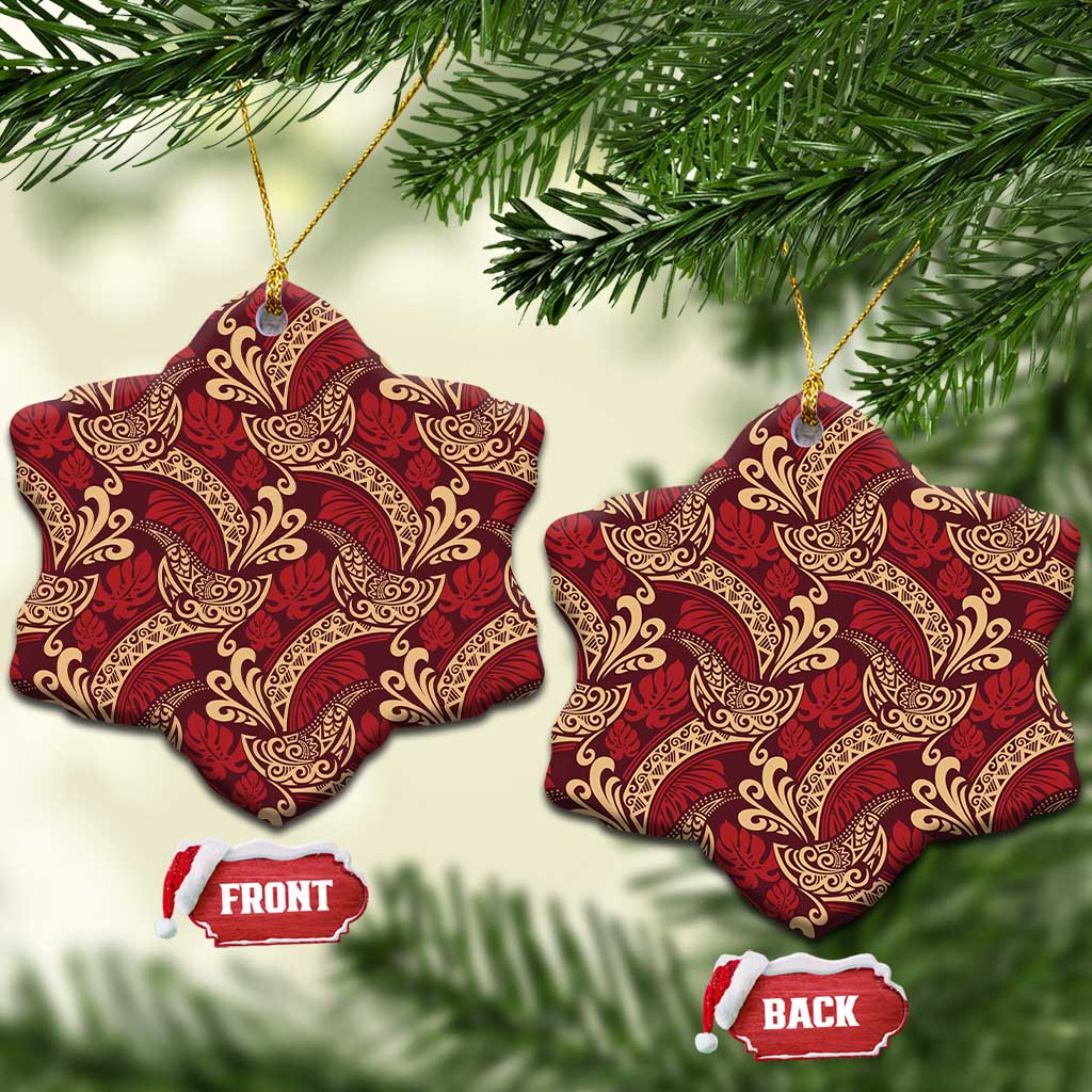 Luxury Red Monstera Ceramic Ornament Polynesian Tribal Pattern - Polynesian Pride