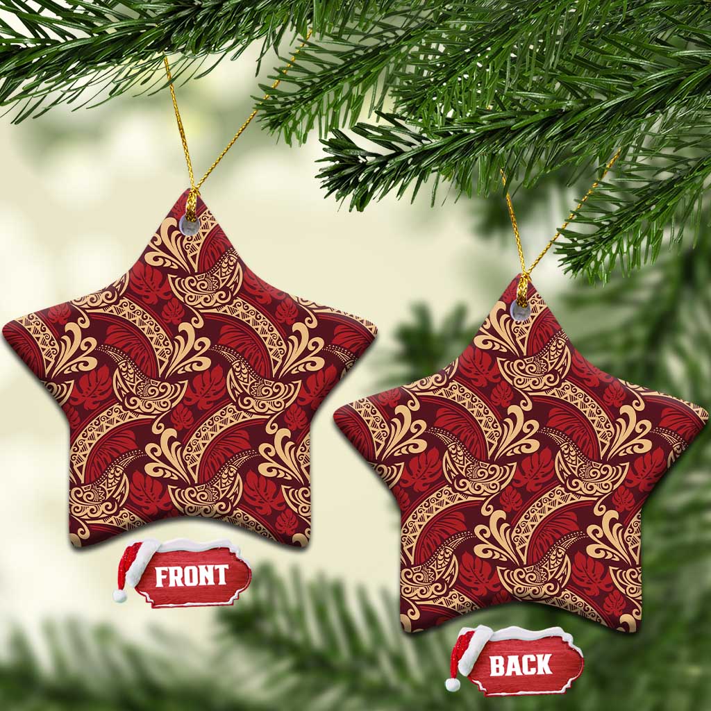 Luxury Red Monstera Ceramic Ornament Polynesian Tribal Pattern - Polynesian Pride
