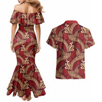 Luxury Red Monstera Couples Matching Mermaid Dress and Hawaiian Shirt Polynesian Tribal Pattern LT01 - Polynesian Pride