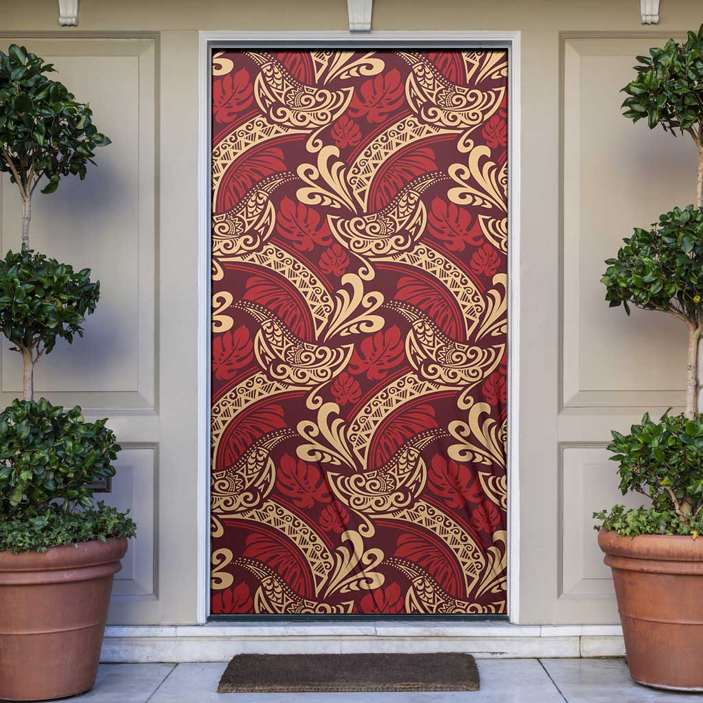 Luxury Red Monstera Door Cover Polynesian Tribal Pattern LT01 Red - Polynesian Pride