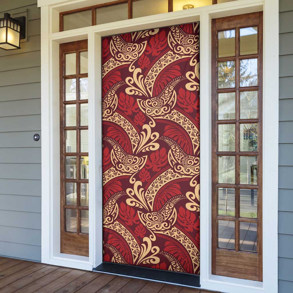 Luxury Red Monstera Door Cover Polynesian Tribal Pattern LT01 - Polynesian Pride